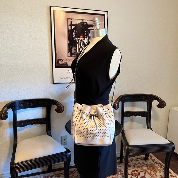 Rag & Bone 'Mini Aston' Perforated Leather Off White Ivory Cut-out Bucket Bag - Picture 2 of 14